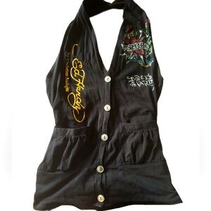 Vintage Ed hardy women’s bling halter top color black Authentic vintage
